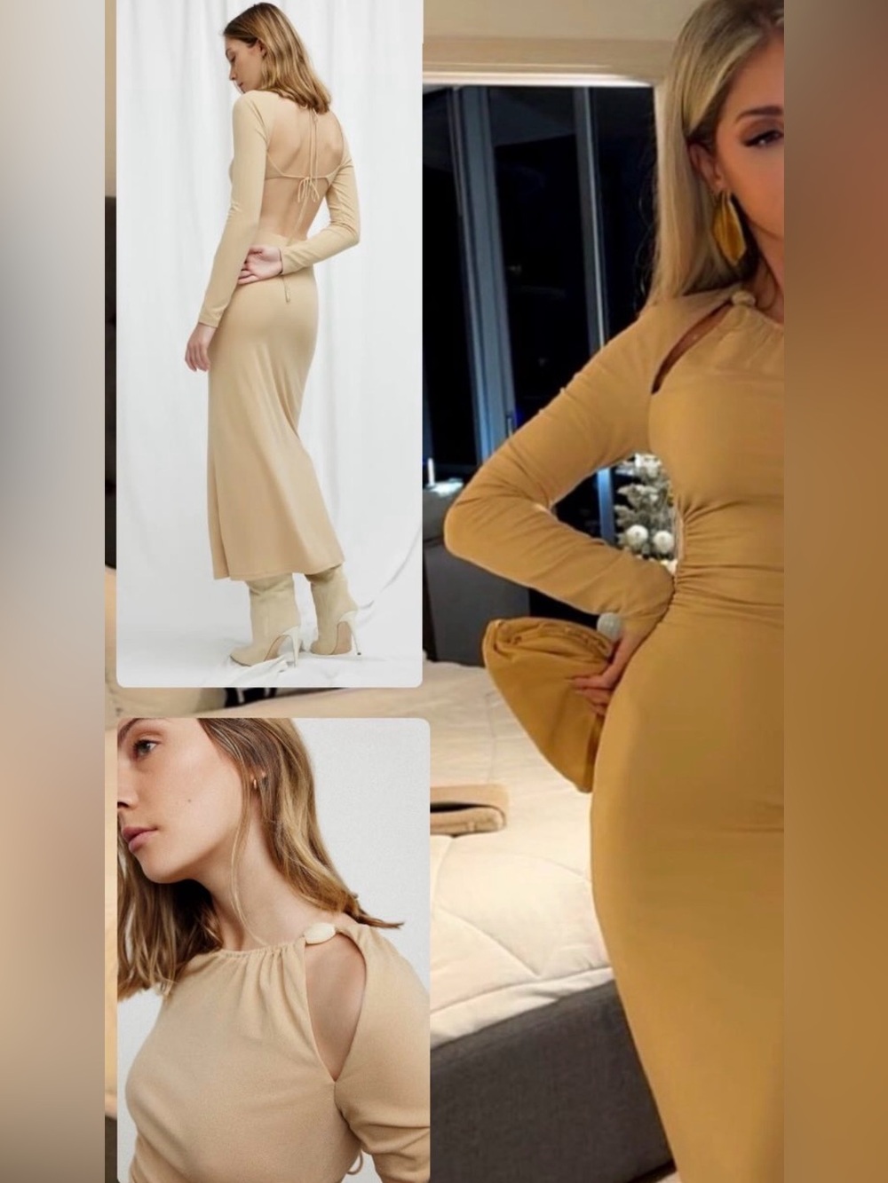 Significant Other Beige Long Sleeve Cutout Maxi Dress - Picture 2 of 7
